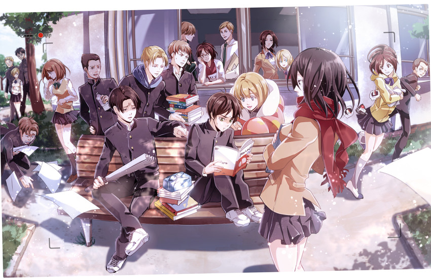 mikasa ackerman, eren yeager, levi, krista lenz, ymir, and 14 more (shingeki no kyojin and 1 more) drawn by kawauso