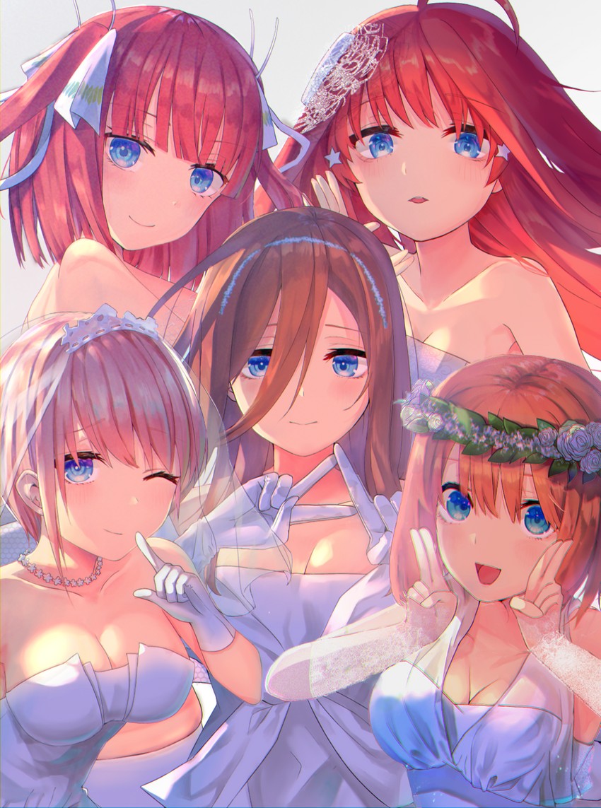 nakano nino, nakano miku, nakano yotsuba, nakano itsuki, and nakano ichika (go-toubun no hanayome) drawn by slime07