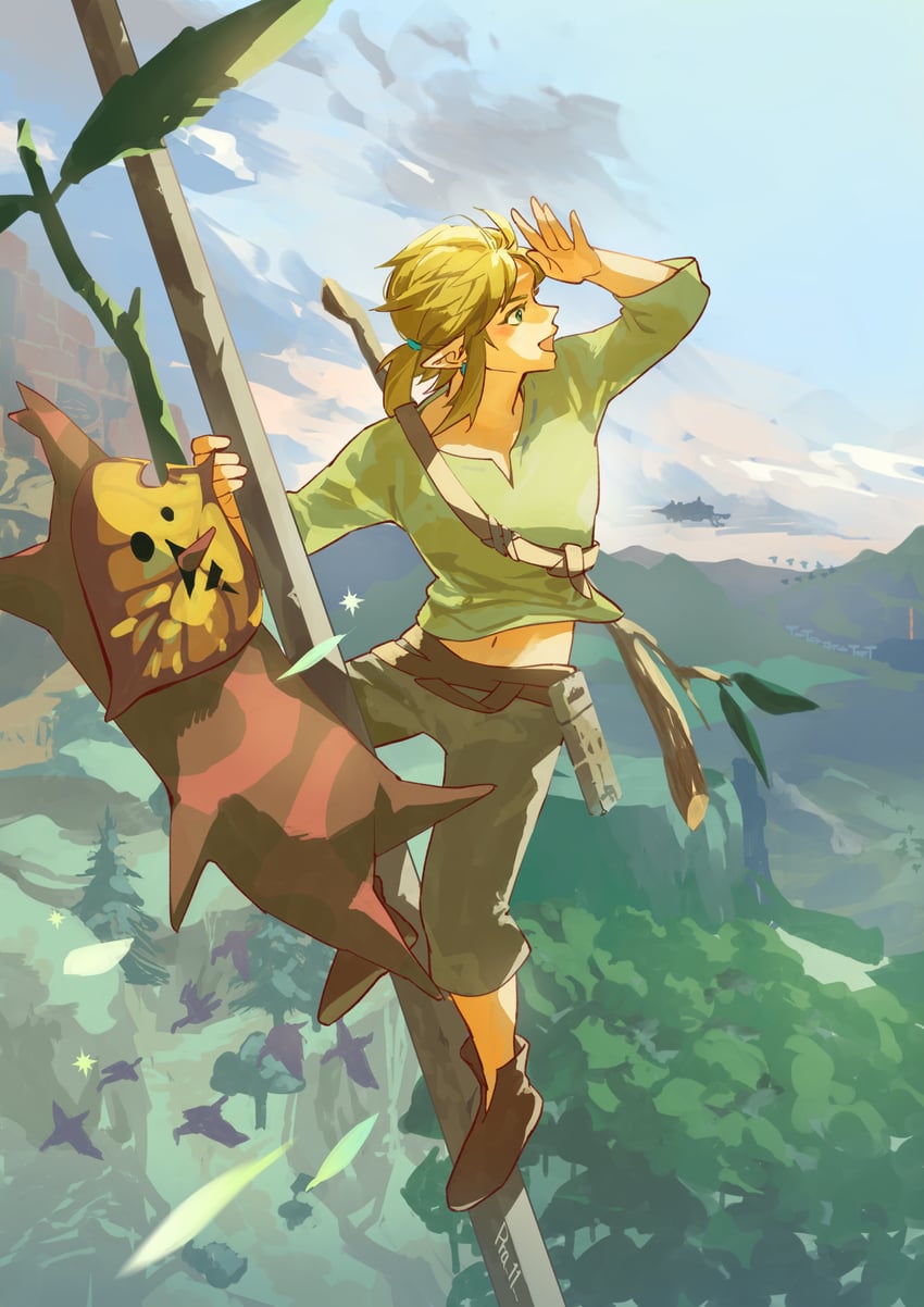 link and korok (the legend of zelda and 1 more) drawn by pra_11