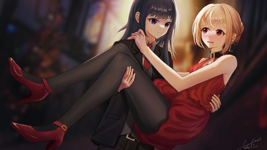 nishikigi chisato and inoue takina (lycoris recoil) drawn by astelia