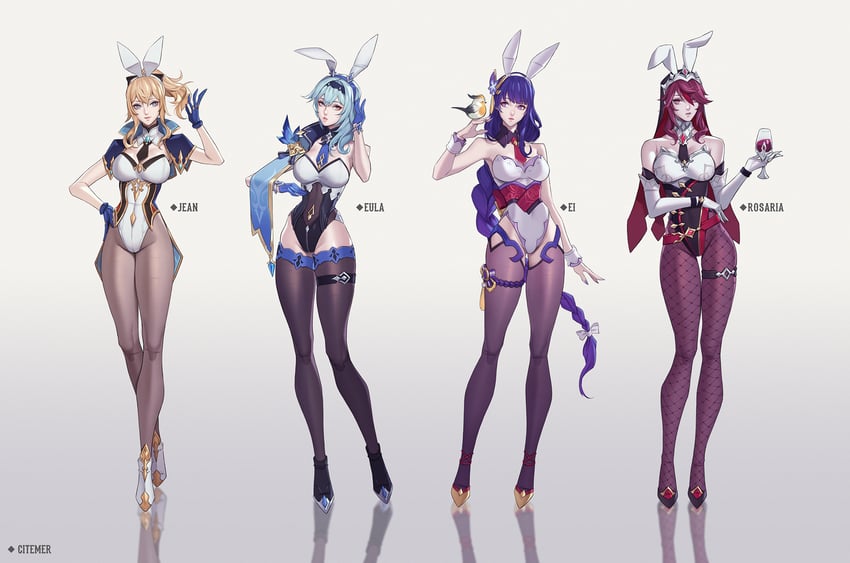 raiden shogun, eula, jean, and rosaria (genshin impact) drawn by citemer