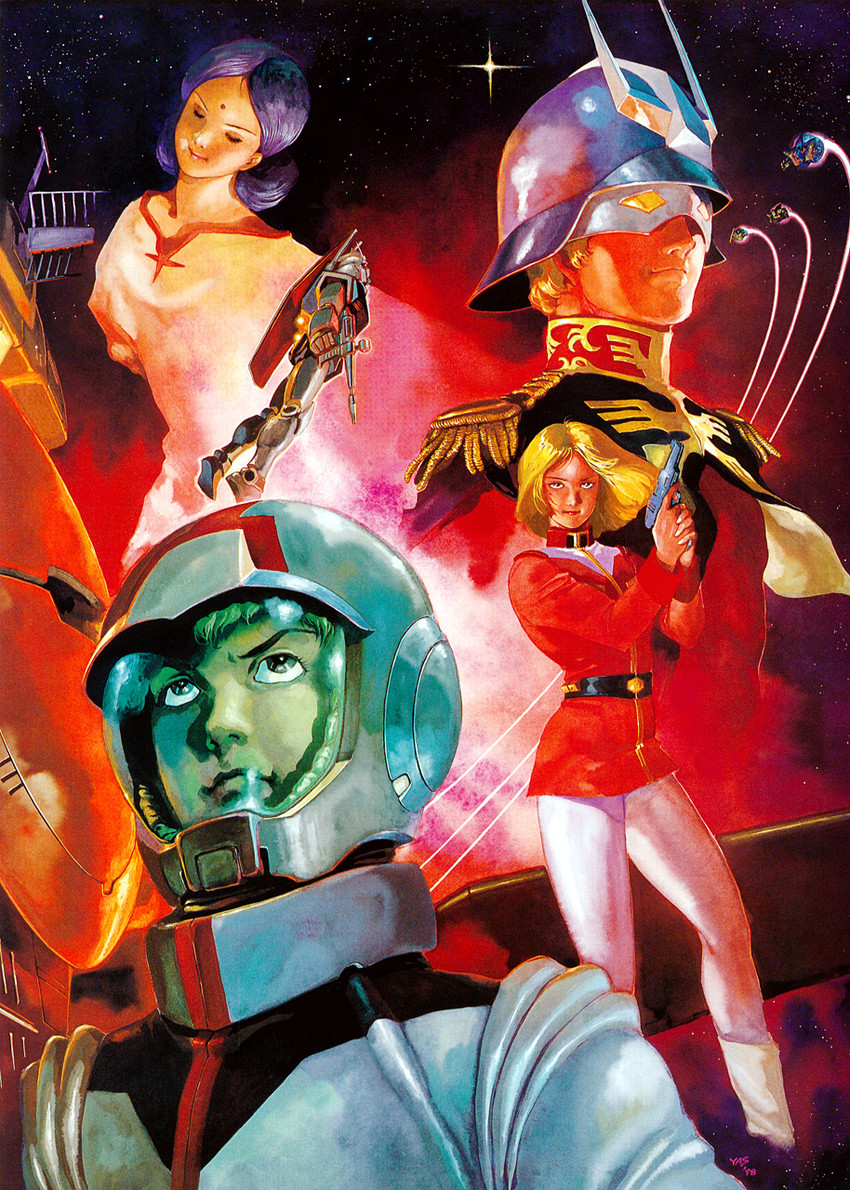 char aznable, rx-78-2 gundam, amuro ray, zaku ii, sayla mass, and 3 more (gundam and 1 more) drawn by yasuhiko_yoshikazu