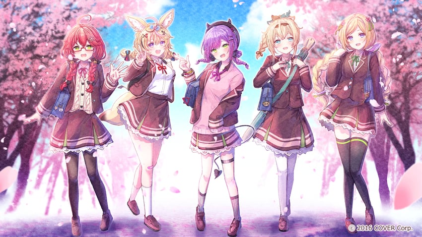 sakura miko, tokoyami towa, kazama iroha, omaru polka, and aki rosenthal (hololive and 1 more) drawn by ittokyu