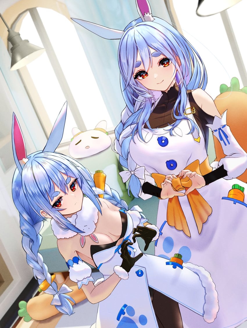 usada pekora, don-chan, pekomama, and pekomon (hololive) drawn by inari_(ambercrown)