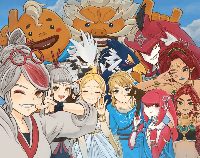 link, princess zelda, purah, mipha, sidon, and 7 more (the legend of zelda and 2 more) drawn by maya_(mayamayammy)