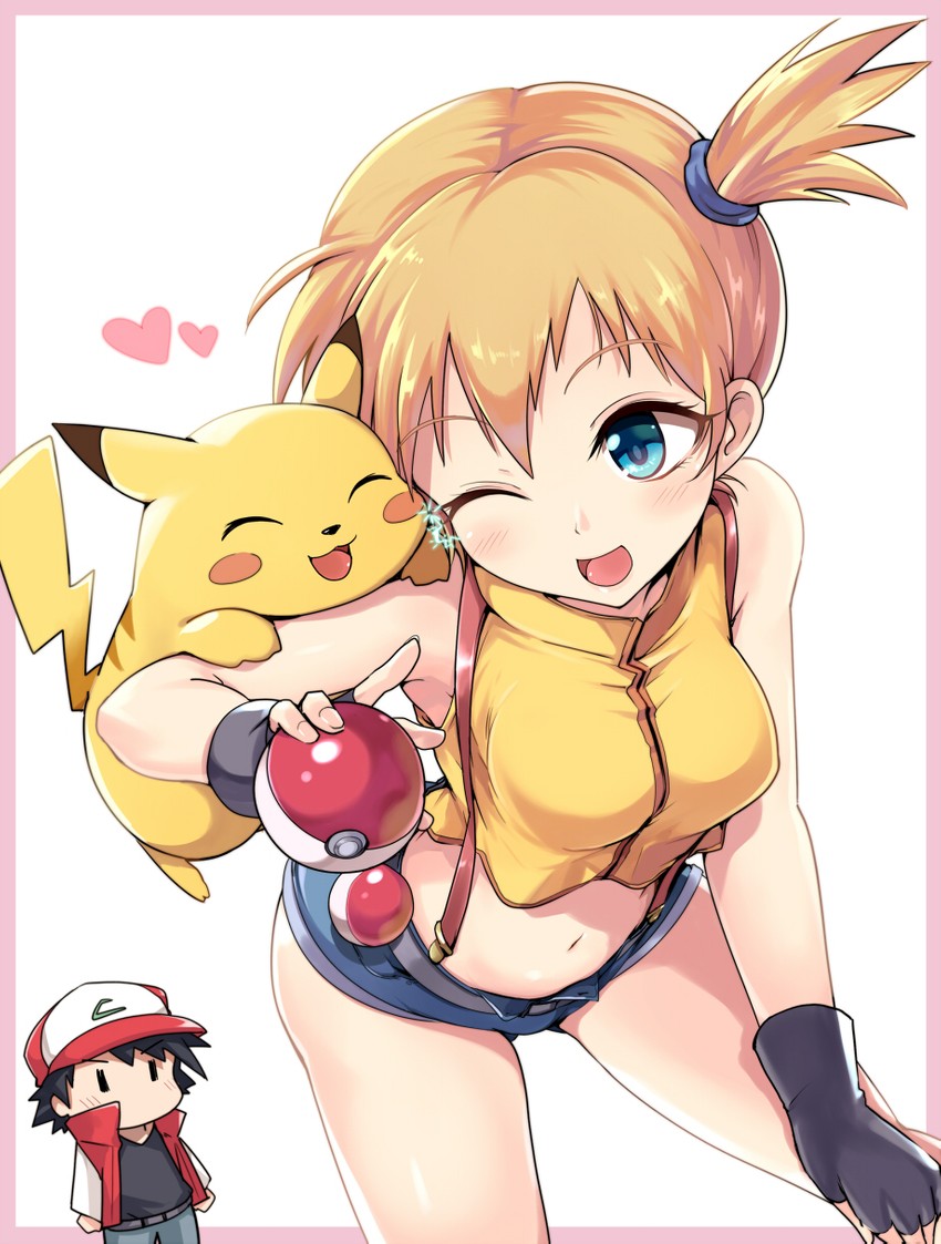 pikachu, ash ketchum, and misty (pokemon and 1 more) drawn by kasai_shin