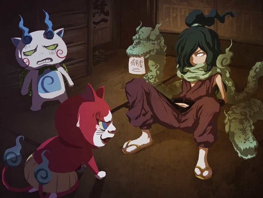 jibanyan, komasan, and orochi (youkai watch) drawn by kirara_(hitominak3)