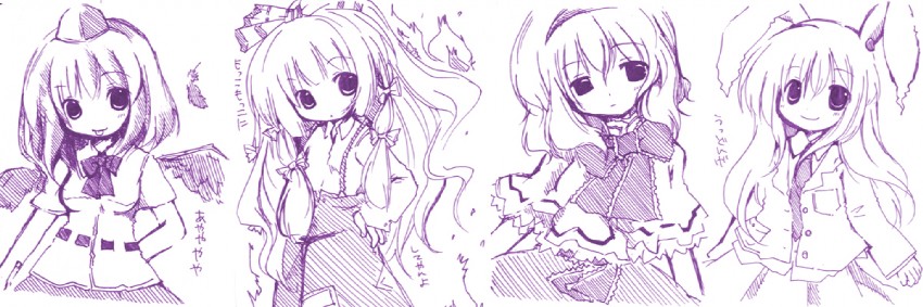 alice margatroid, shameimaru aya, reisen udongein inaba, and fujiwara no mokou (touhou) drawn by futami_yayoi