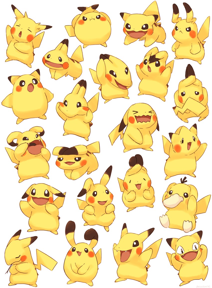 pikachu, bulbasaur, jigglypuff, squirtle, meowth, and 15 more (pokemon) drawn by misonikomiii