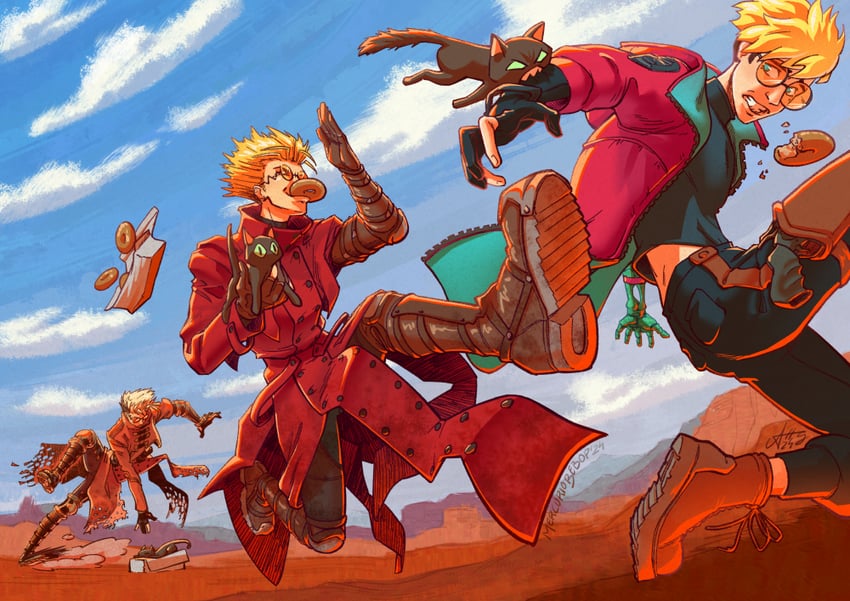 vash the stampede and kuroneko (trigun and 2 more) drawn by mercuriobebop