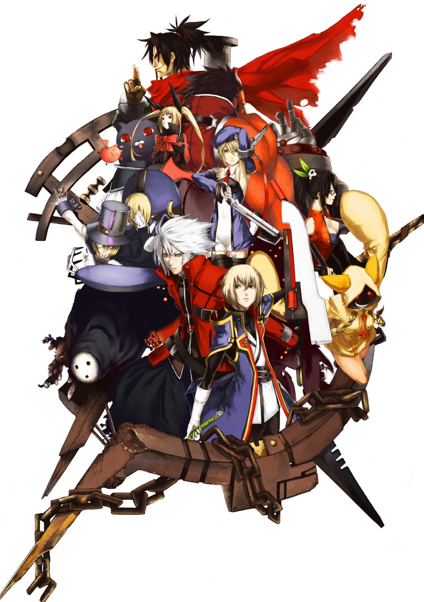 noel vermillion, ragna the bloodedge, rachel alucard, taokaka, jin kisaragi, and 9 more (blazblue) drawn by npa_(sirokurokuma)