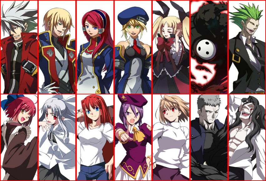arcueid brunestud, noel vermillion, aozaki aoko, ragna the bloodedge, kohaku, and 11 more (blazblue and 3 more) drawn by eien_no_kurayami and takeuchi_takashi