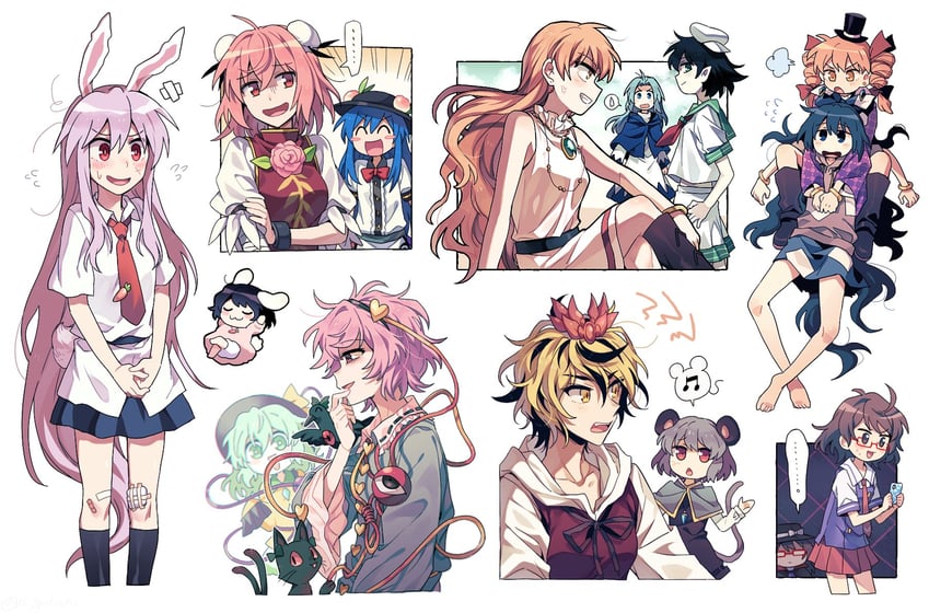 komeiji koishi, reisen udongein inaba, komeiji satori, hinanawi tenshi, inaba tewi, and 9 more (touhou) drawn by re_ghotion
