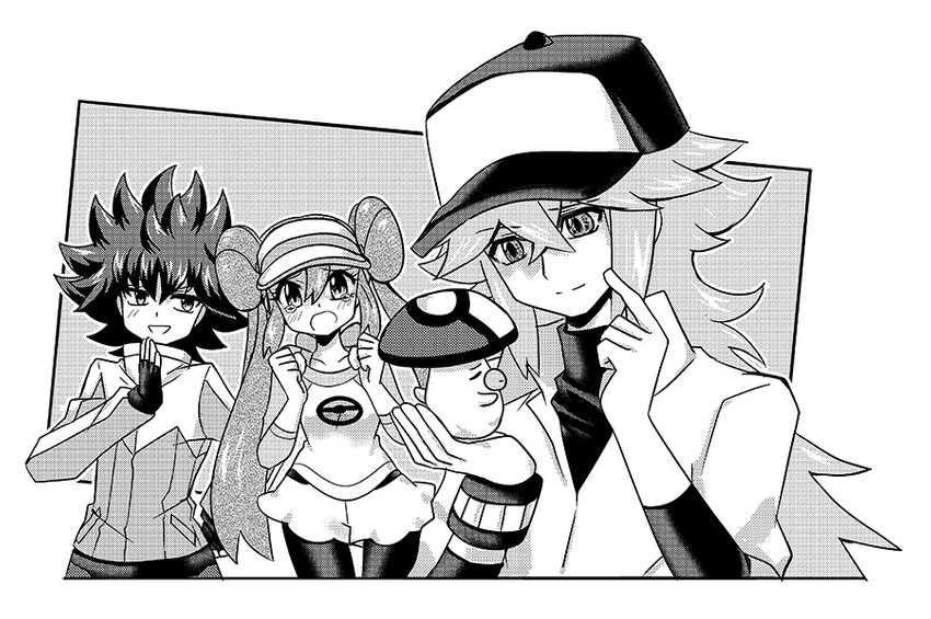 rosa, n, hugh, and foongus (pokemon and 1 more) drawn by ayateaori