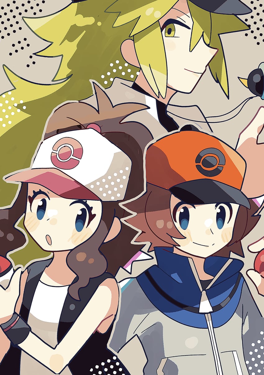 hilda, hilbert, and n (pokemon and 1 more) drawn by anidler91