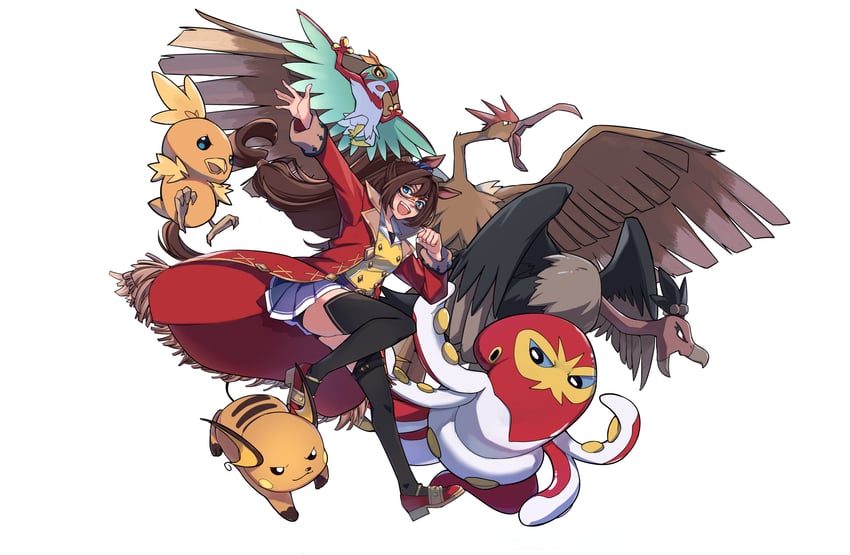 raichu, el condor pasa, hawlucha, fearow, and grapploct (pokemon and 1 more) drawn by fuyukayui