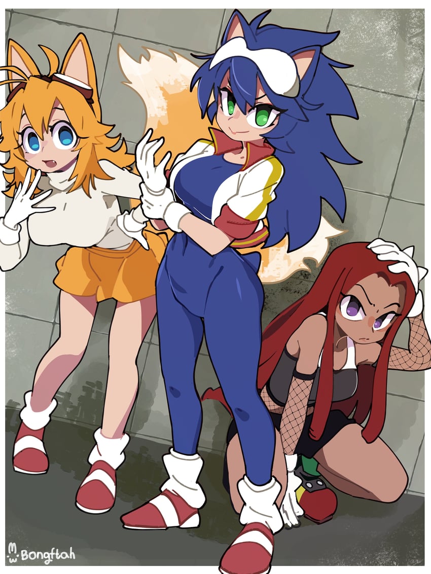 sonic the hedgehog, tails, and knuckles the echidna (sonic) drawn by bongfill