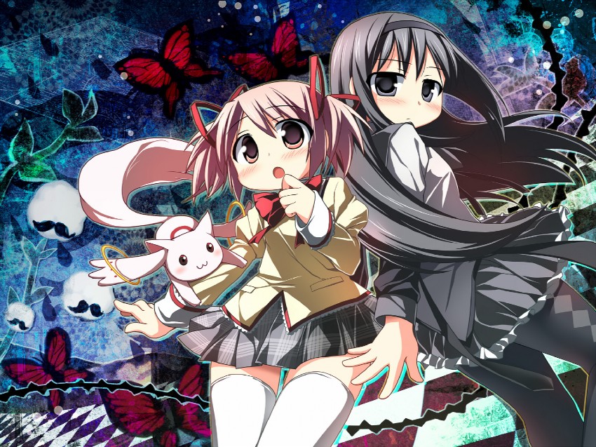 akemi homura, kaname madoka, kyubey, and anthony (mahou shoujo madoka magica) drawn by nagayama_yuunon