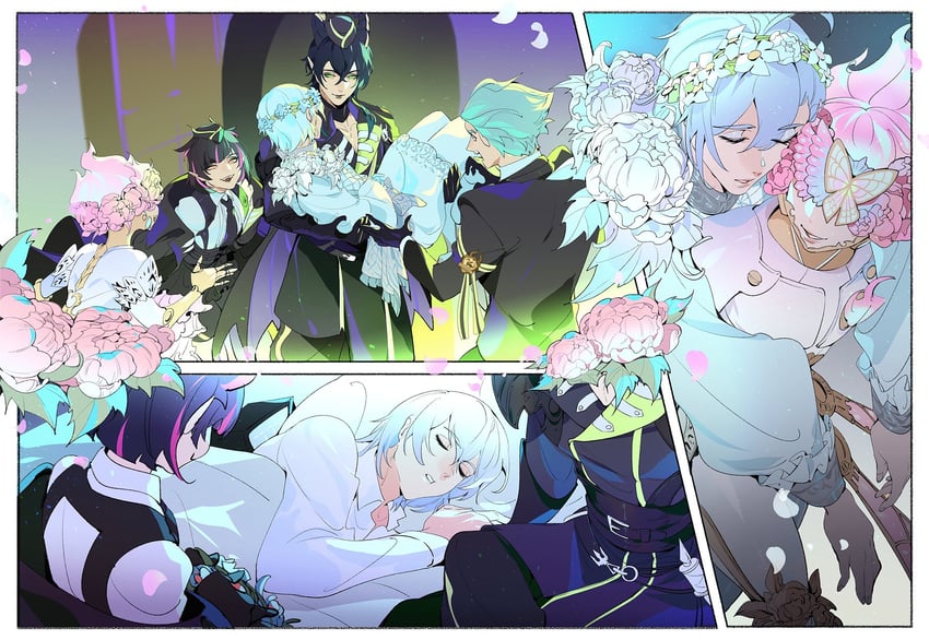 lilia vanrouge, malleus draconia, ortho shroud, silver vanrouge, and sebek zigvolt (twisted wonderland) drawn by fishee_(fisheem4mmal)