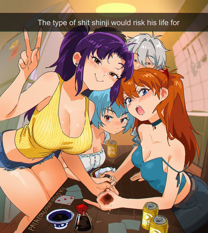 souryuu asuka langley, ayanami rei, nagisa kaworu, katsuragi misato, and ikari gendou (neon genesis evangelion) drawn by snegovski