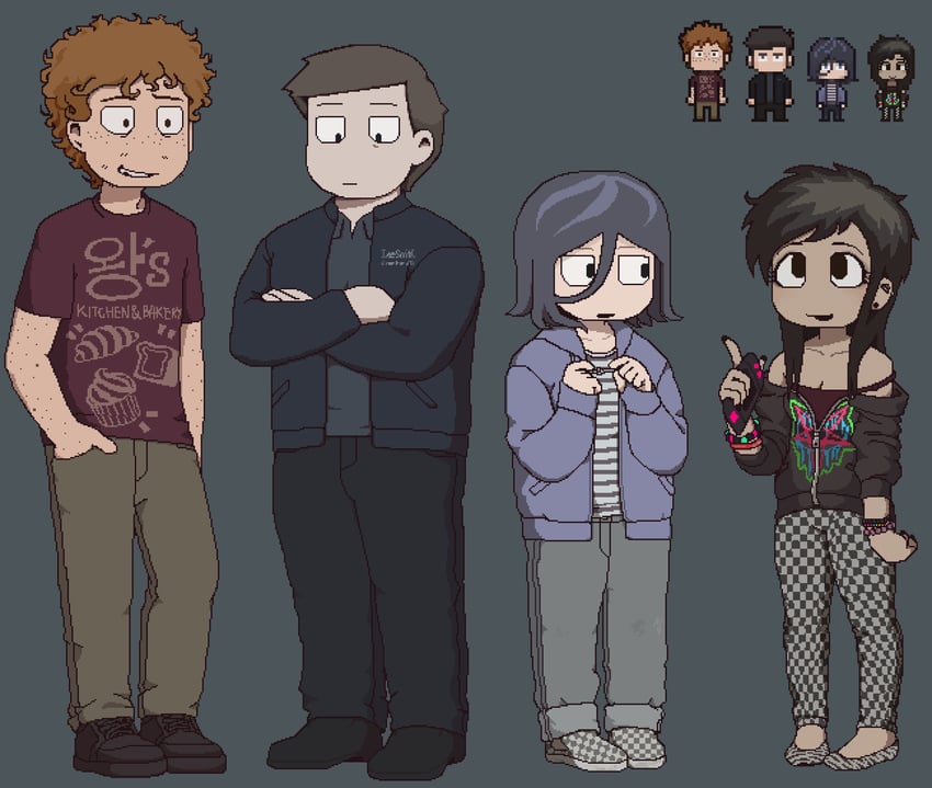 angel martinez, lee smith, adriana ortega, and brandon (clinical trial) drawn by homunculus100