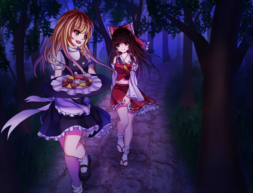 hakurei reimu and kirisame marisa (touhou) drawn by meng_xiao_jiong