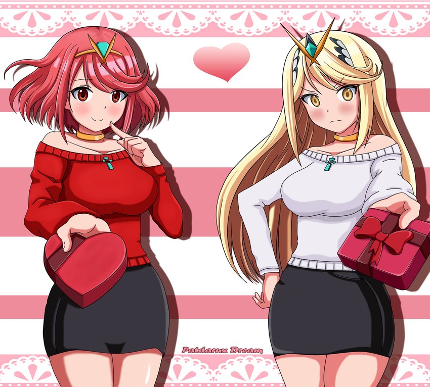 pyra and mythra (xenoblade chronicles and 1 more) drawn by patdarux