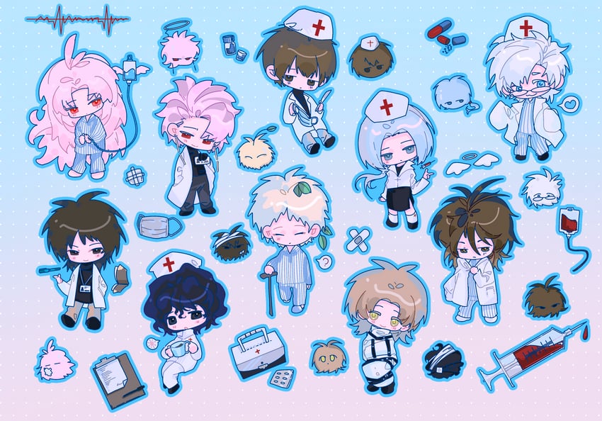 hatsutori hajime, utsugi noriyuki, atou haruki, harada minoru, isoi reiji, and 5 more (saibou shinkyoku) drawn by haoyueqianli711