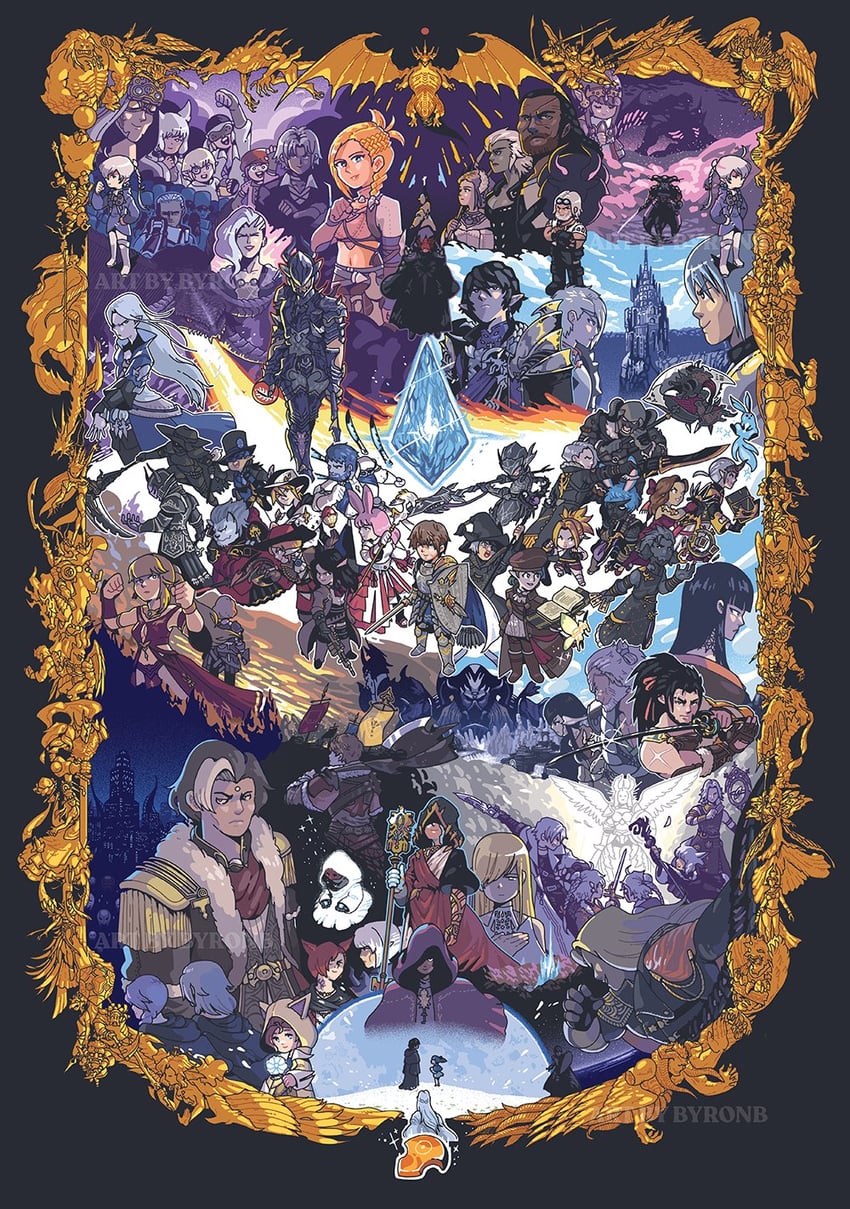 warrior of light, white mage, y'shtola rhul, g'raha tia, venat, and 84 more (final fantasy and 1 more) drawn by byronb