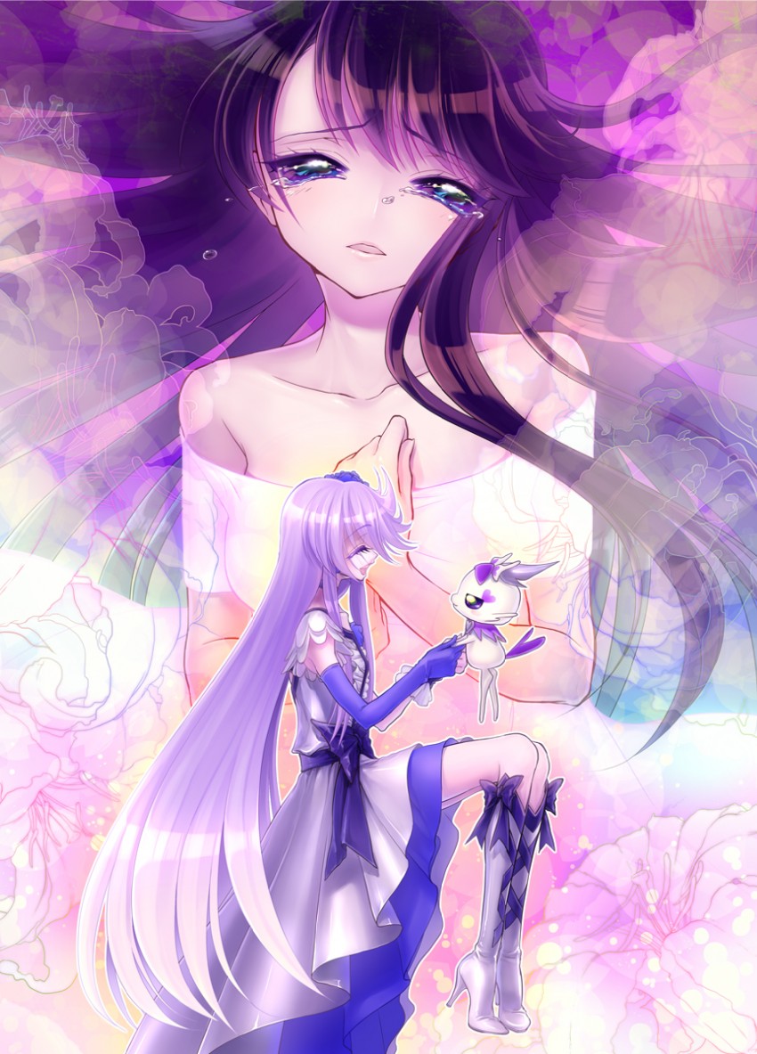 tsukikage yuri, cure moonlight, and cologne (precure and 1 more) drawn by minami_(apricot_tea)