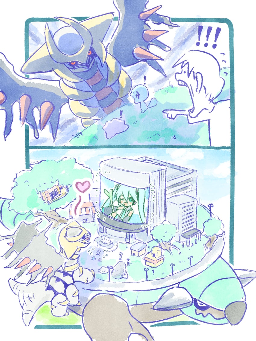 hatsune miku, ditto, giratina, wooper, and torterra (pokemon and 1 more) drawn by imasogari