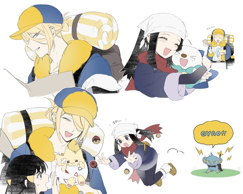 akari, oshawott, volo, togepi, and shinx (pokemon and 1 more) drawn by nextduch