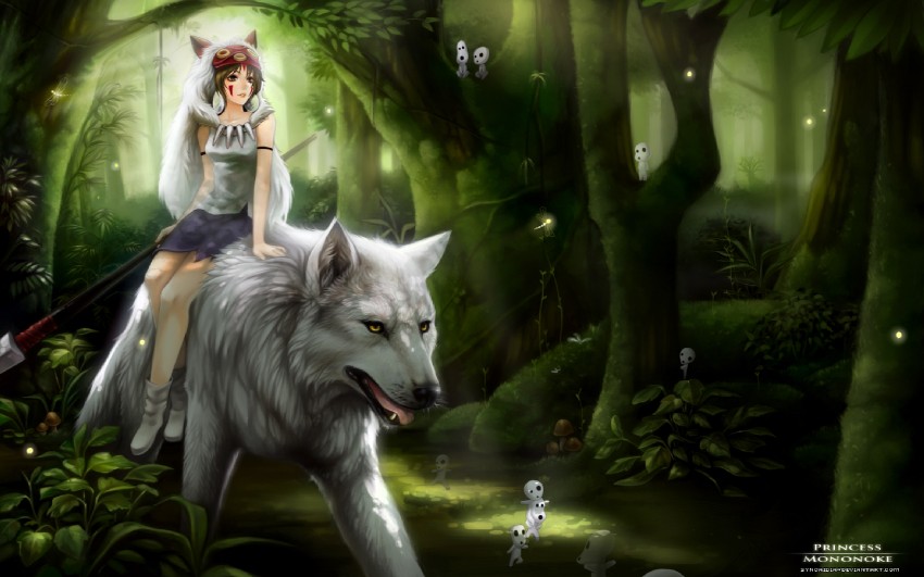 san, kodama, and moro no ichizoku (mononoke hime) drawn by syncaidia