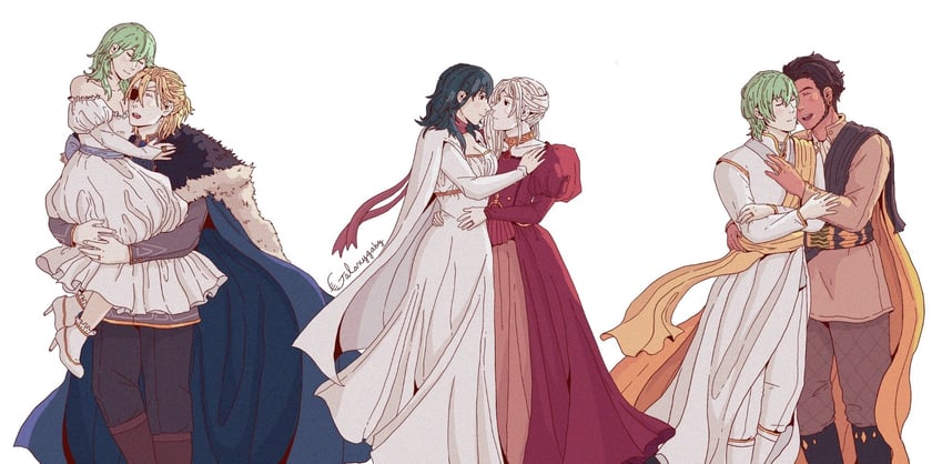 edelgard von hresvelg, dimitri alexandre blaiddyd, claude von riegan, female byleth, and male byleth (fire emblem and 1 more) drawn by galaxygaby