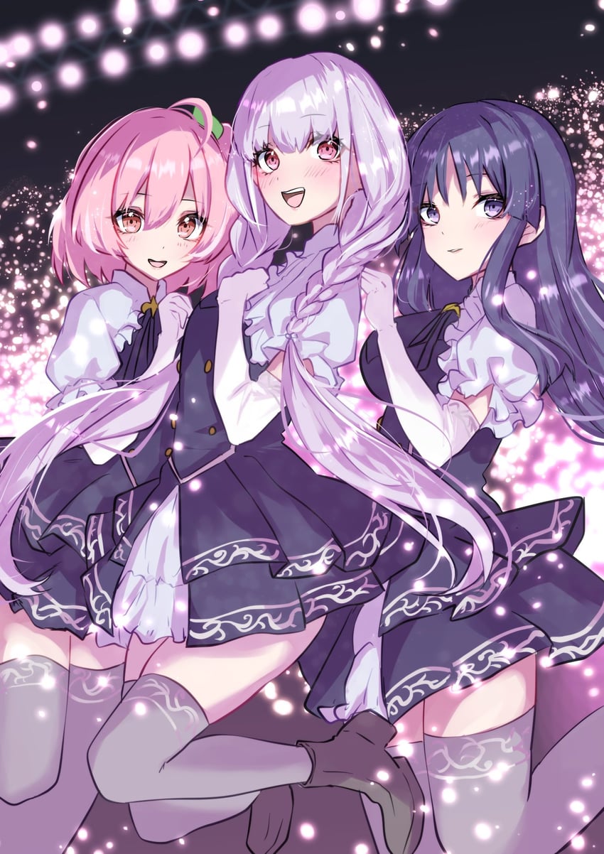 hitotsuyanagi riri, shirai yuyu, and hitotsuyanagi yuri (assault lily) drawn by houji_tea_latte