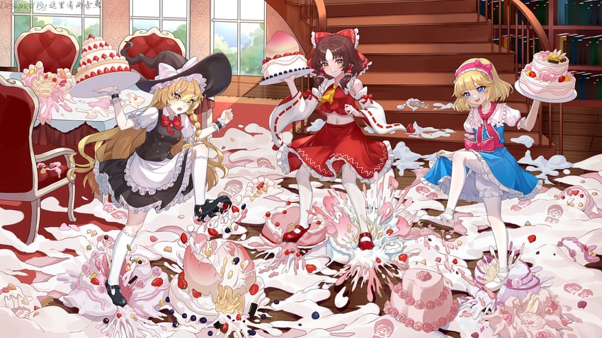 hakurei reimu, kirisame marisa, and alice margatroid (touhou) drawn by sakura_ayame