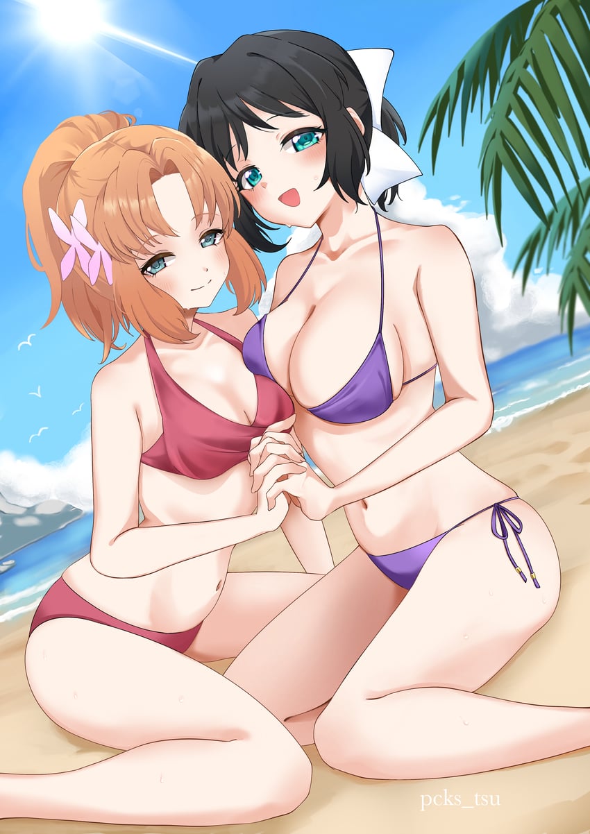 kohinata miku and serena cadenzavna eve (senki zesshou symphogear) drawn by tsugai_(pcks_tsu)