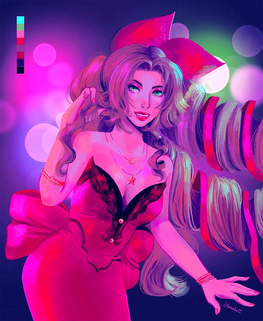 aerith gainsborough (final fantasy and 2 more) drawn by orabelart