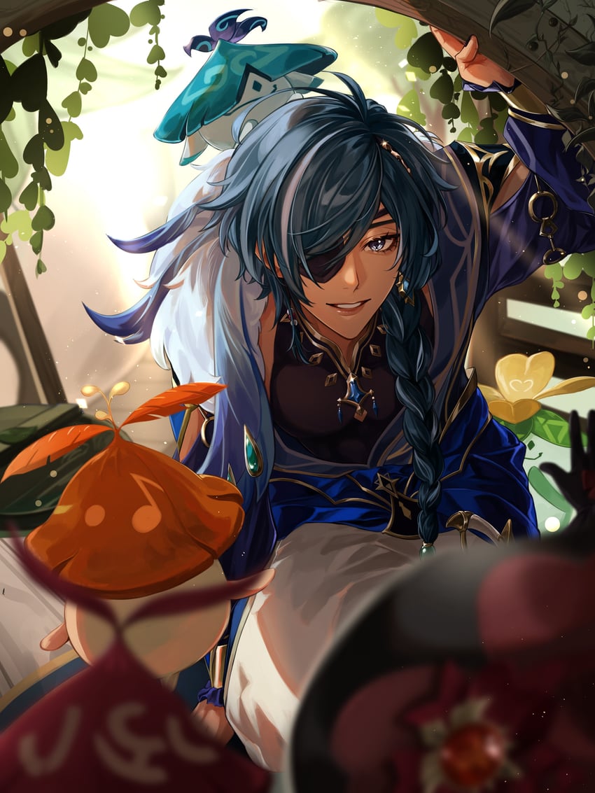 kaeya, aranara, and klee (genshin impact) drawn by crescent_(cgcrescent)