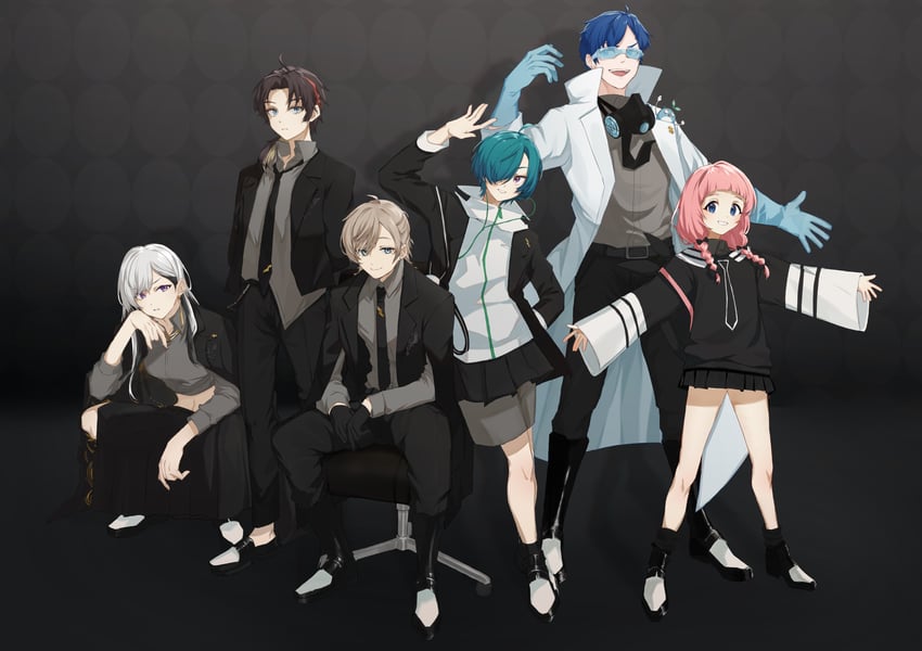 higuchi kaede, suo sango, ryuushen, saegusa akina, leos vincent, and 2 more (nijisanji) drawn by nekomeguri_wataru