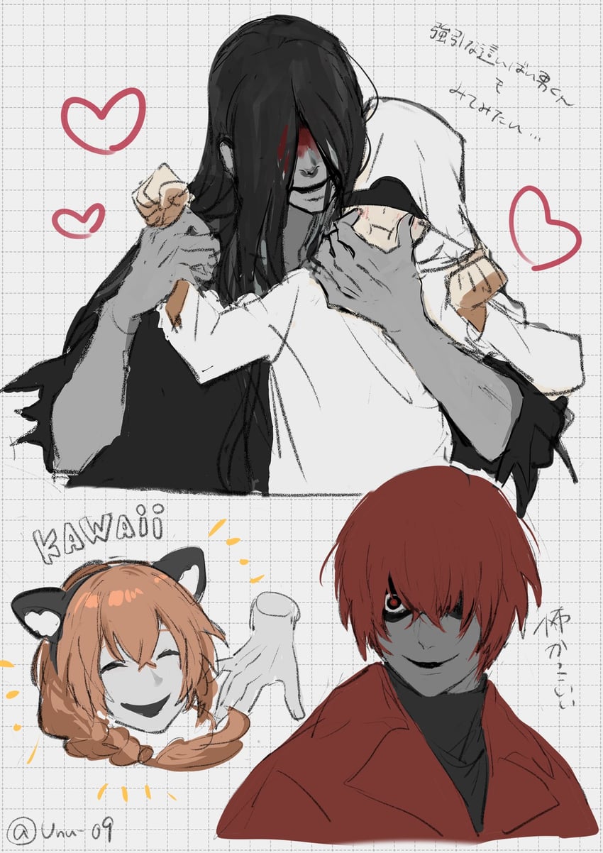 heroine, mr. crawling, mr. scarletella, and mr. chopped (homicipher) drawn by unu_09