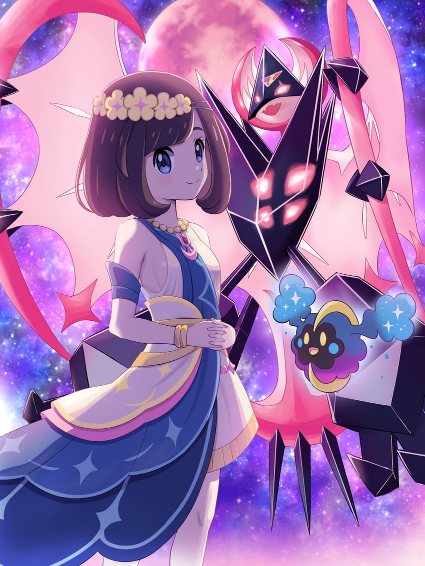 cosmog, necrozma, and selene (pokemon and 1 more) drawn by pokemoa