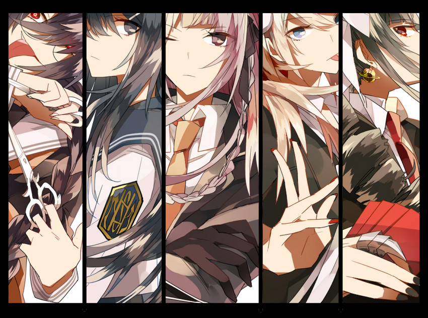 kirigiri kyoko, enoshima junko, celestia ludenberg, maizono sayaka, fukawa toko, and 1 more (danganronpa and 1 more) drawn by mico_(mikomizu)