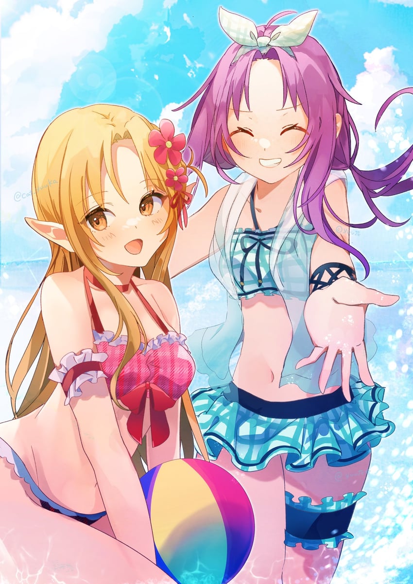 asuna, yuuki, and titania (sword art online) drawn by yuuka0922