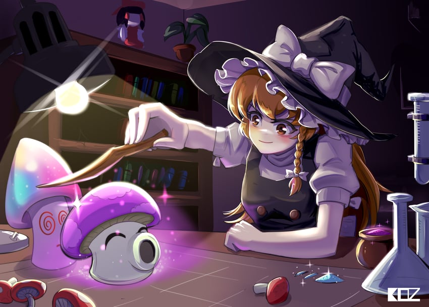 hakurei reimu, kirisame marisa, puff-shroom, and hypno-shroom (touhou and 1 more) drawn by edz_drawz