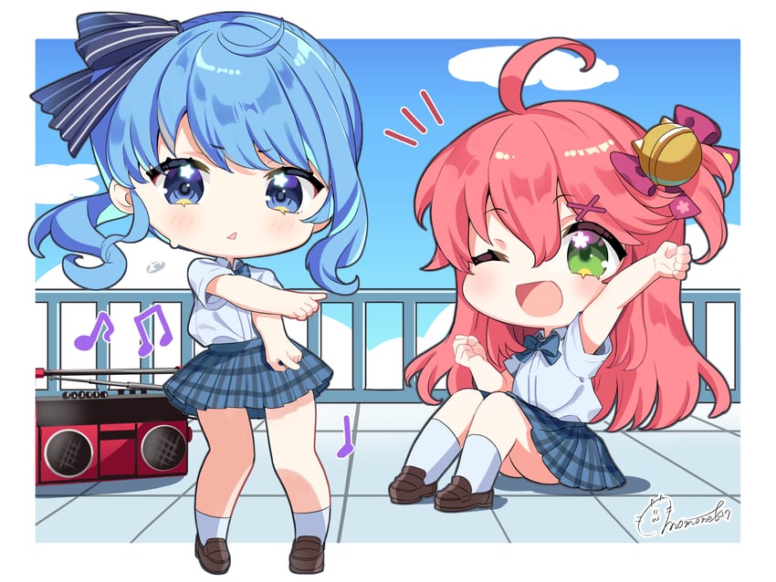 hoshimachi suisei and sakura miko (hololive and 1 more) drawn by momone_cco