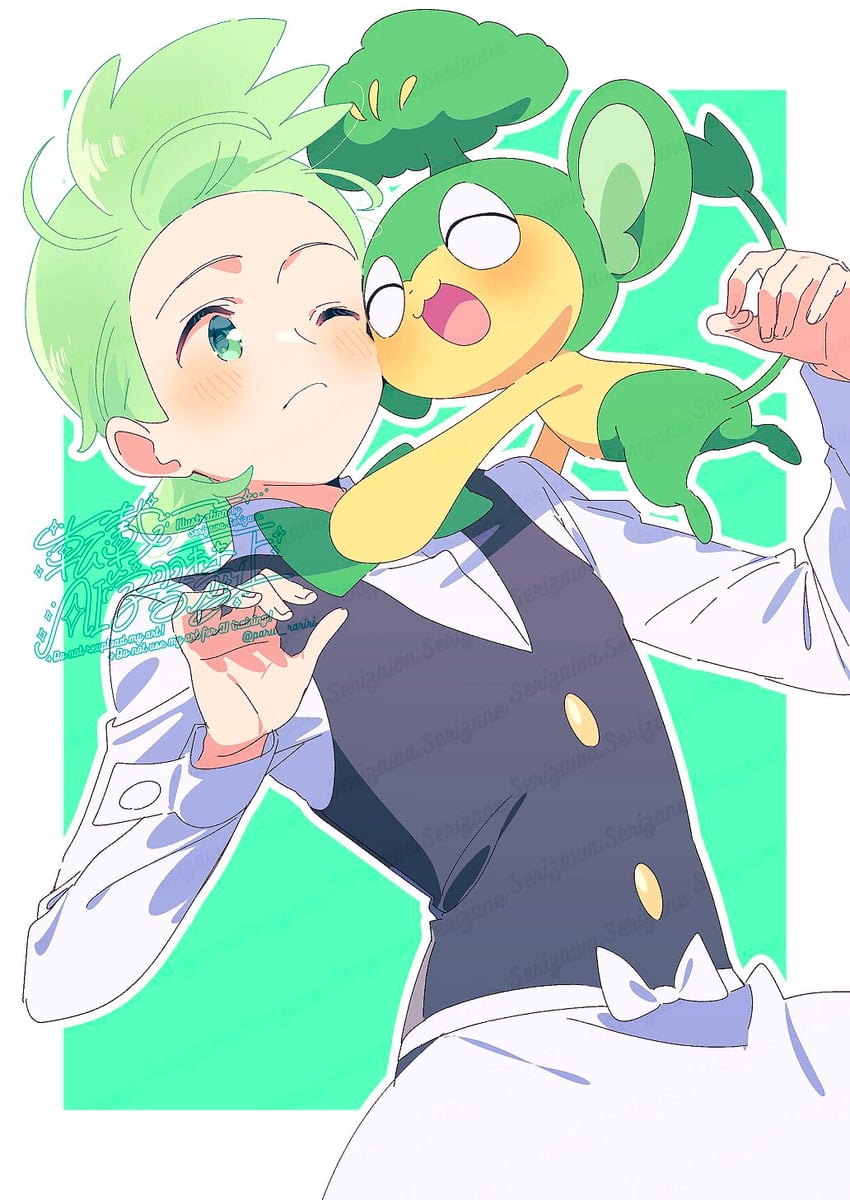 cilan and pansage (pokemon and 1 more) drawn by serizawa_serizane