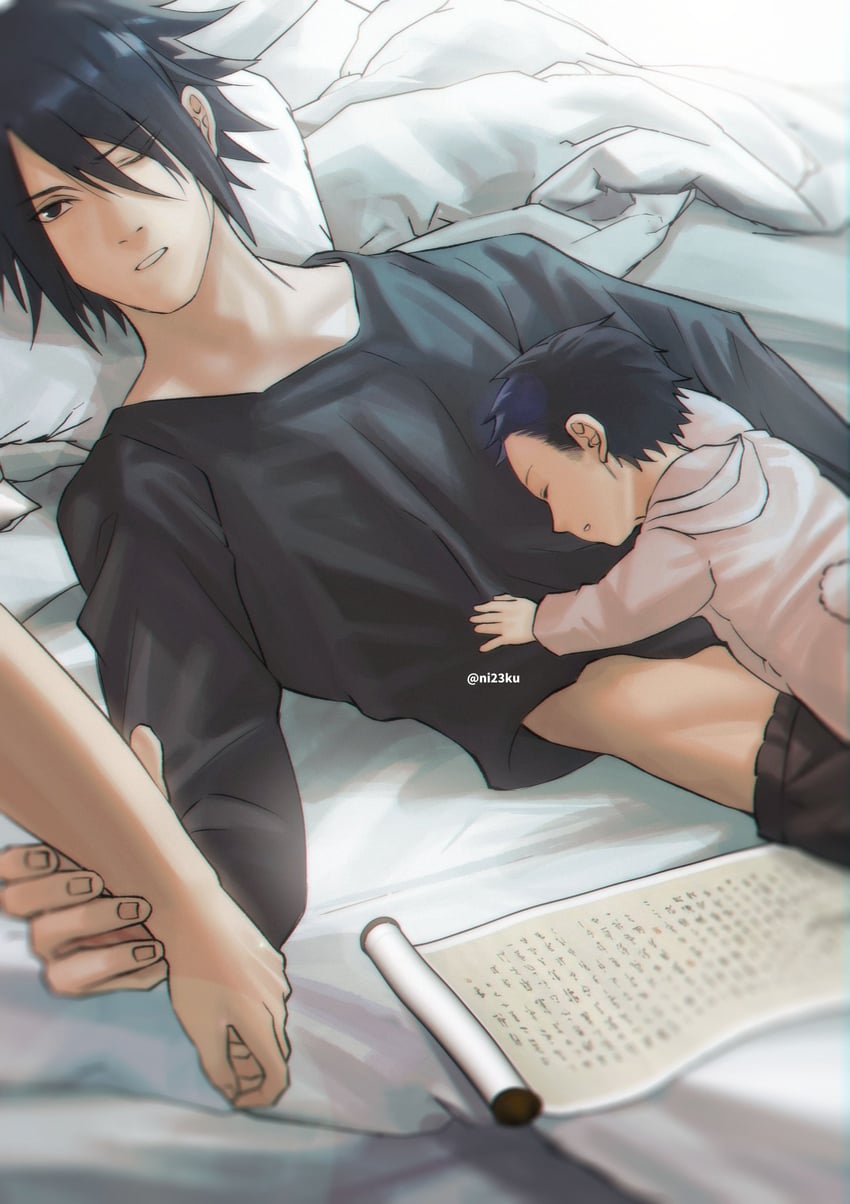 haruno sakura, uchiha sasuke, and uchiha sarada (naruto and 1 more) drawn by niku_(ni23ku)