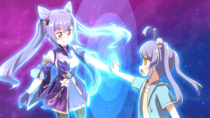 keqing and miyauchi renge (genshin impact and 3 more) drawn by rin_takanashi_glacies