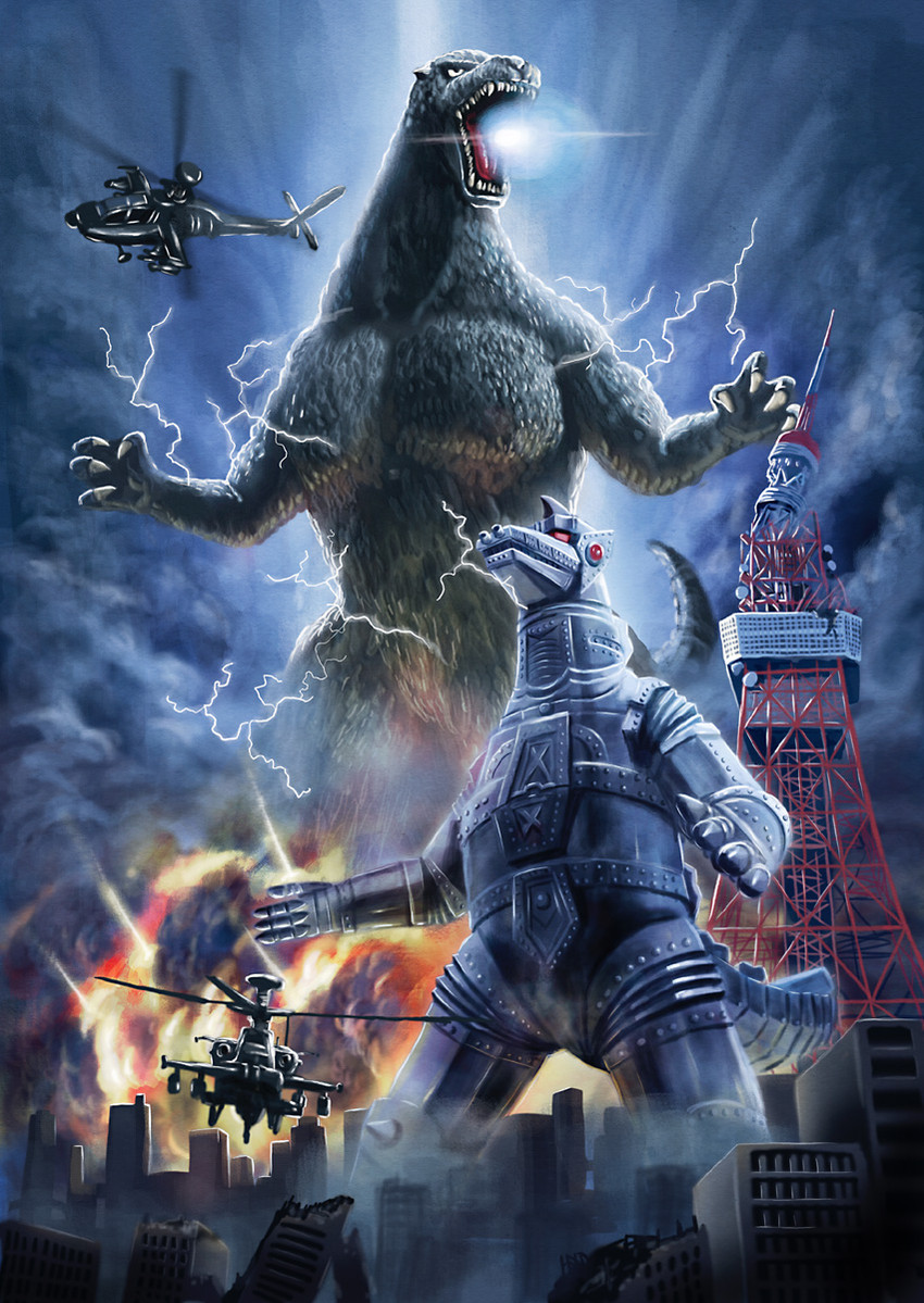 godzilla and mechagodzilla (godzilla) drawn by poo_(saku)